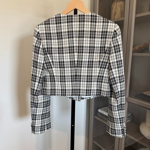Alessandra Rich Prince of Wales Crop Jacket NEW Checked Plaid Light Wool NWT 42 - Picture 3 of 7